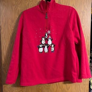 Breckenridge Christmas Penguin Tree quarter zip Christmas sweater